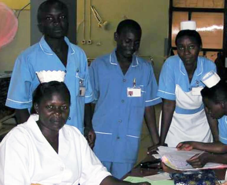 Ugandan nurses gathered for a lesson